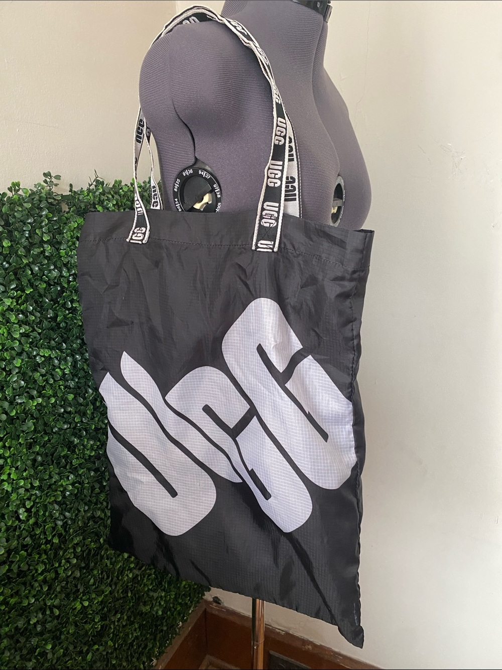 UGG Black Tote with White Logo and Branded Straps